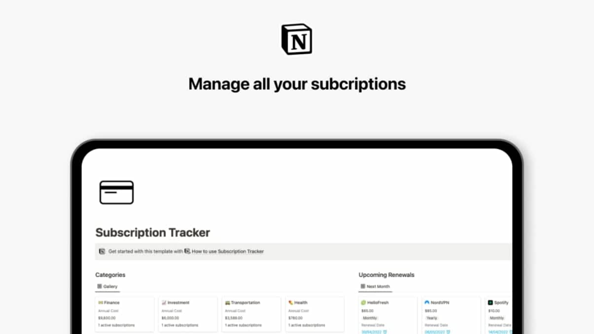 Subscription Tracker | Prototion | Buy Notion Template