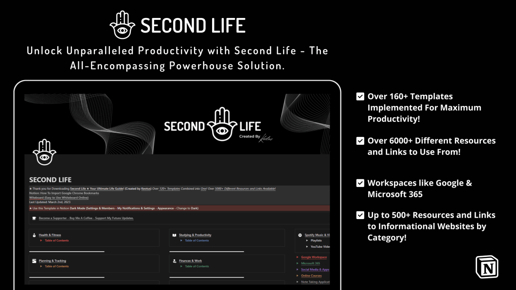 Second Life | Your Ultimate Notion Productivity Tool