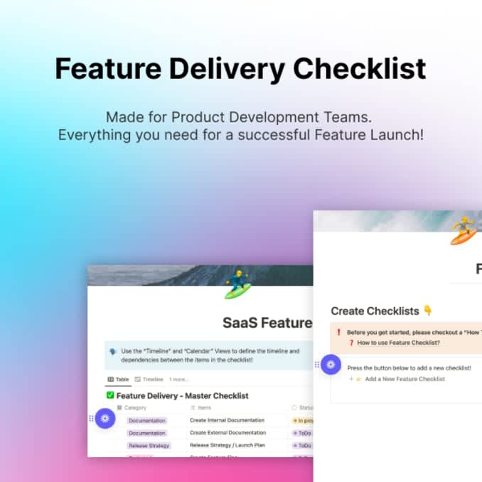 Feature Delivery Checklist | Prototion | Buy Notion Template