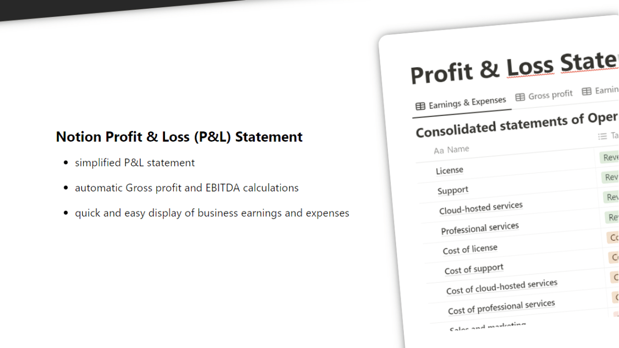 Profit & Loss Statement | Prototion | Buy Notion Template