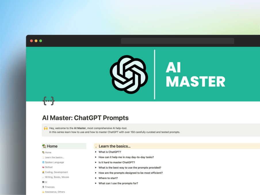 AI Master: ChatGPT Prompts| Prototion | Buy Notion Template