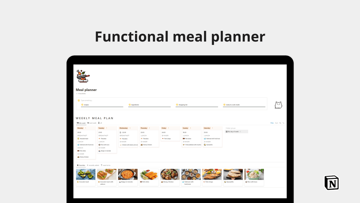 Functional meal planner | Prototion | Buy Notion Template