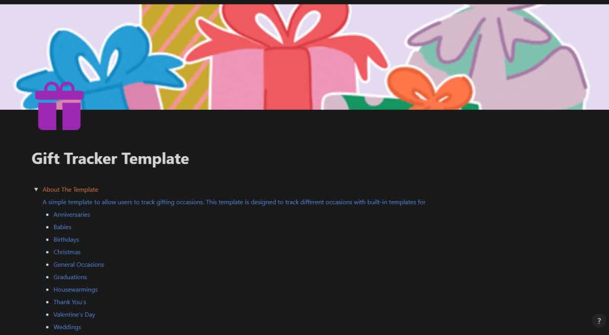 Gift Tracker | Prototion | Free Notion Template