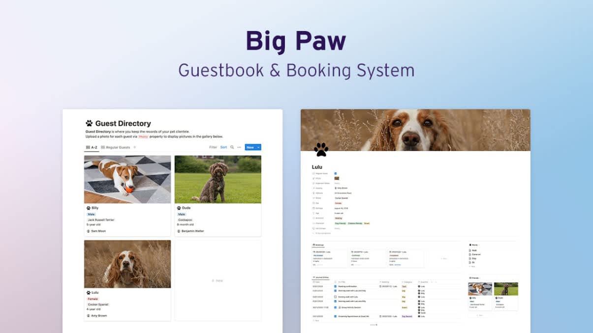 Big Paw Guestbook & Booking System