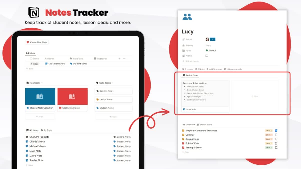 Private Tutor Dashboard: Lesson & Student Planner in Notion