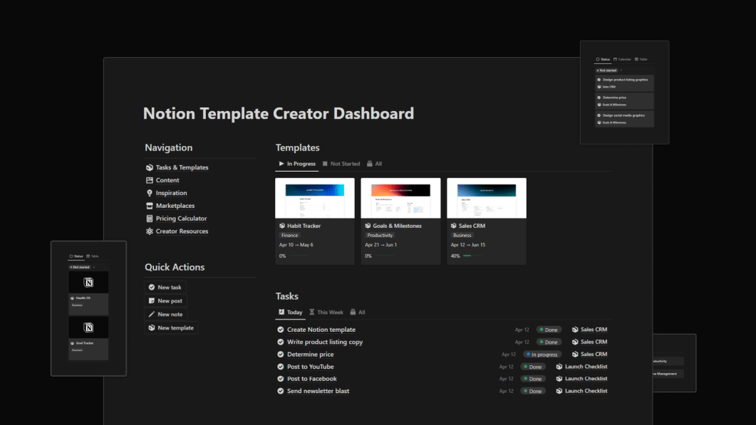 Notion Template Creator Dashboard