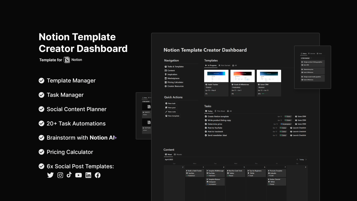 Notion Template Creator Dashboard