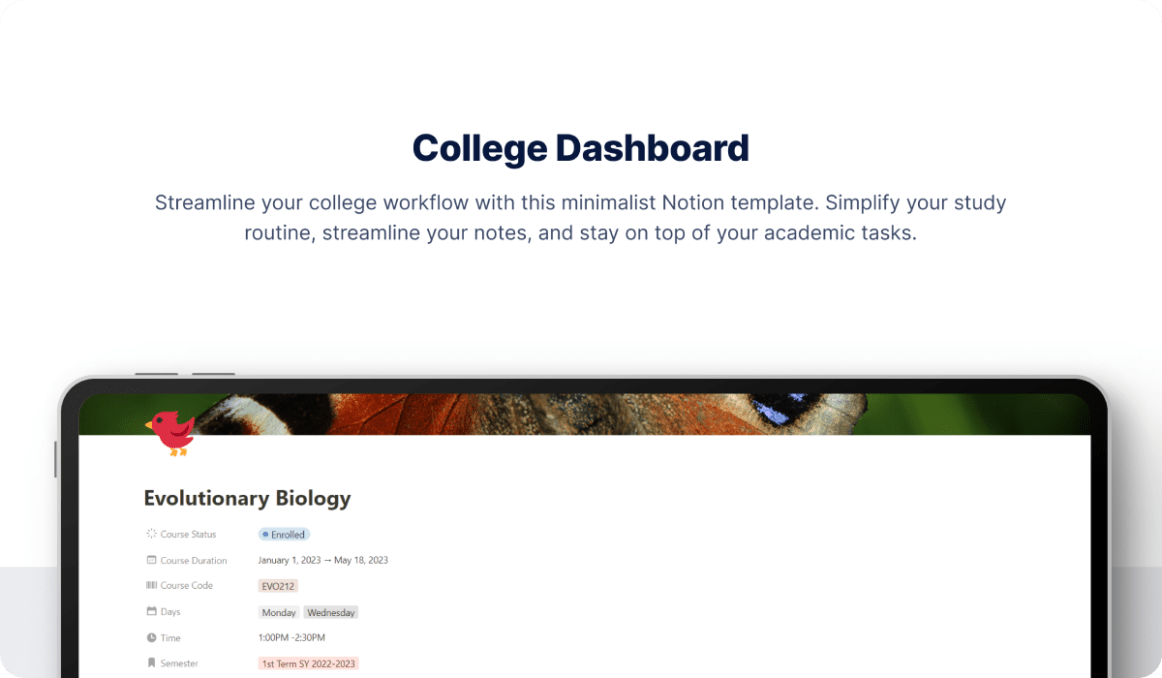 College Student Dashboard | Prototion | Notion Template