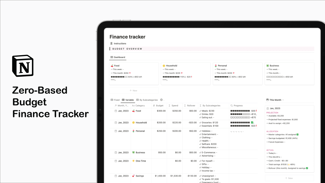 Finance tracker for Notion