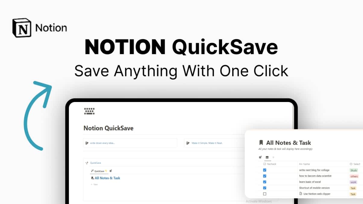 Notion QuickSave| Prototion | Notion Template