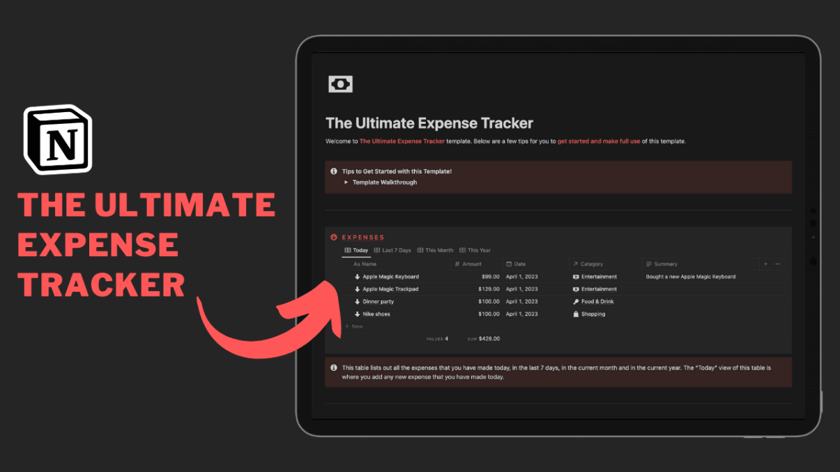 The Ultimate Expense Tracker| Prototion |Notion Template