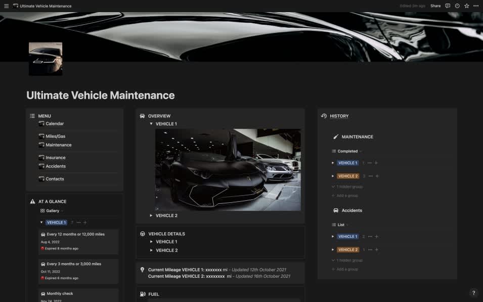 Vehicle Maintenance Manager - Notion Template