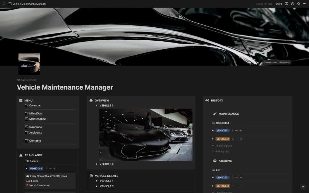 Vehicle Maintenance Manager | Prototion | Notion Template