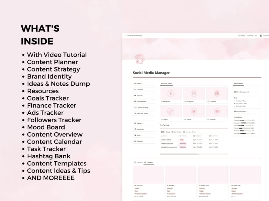 Notion Social Media Content Planner| Prototion|