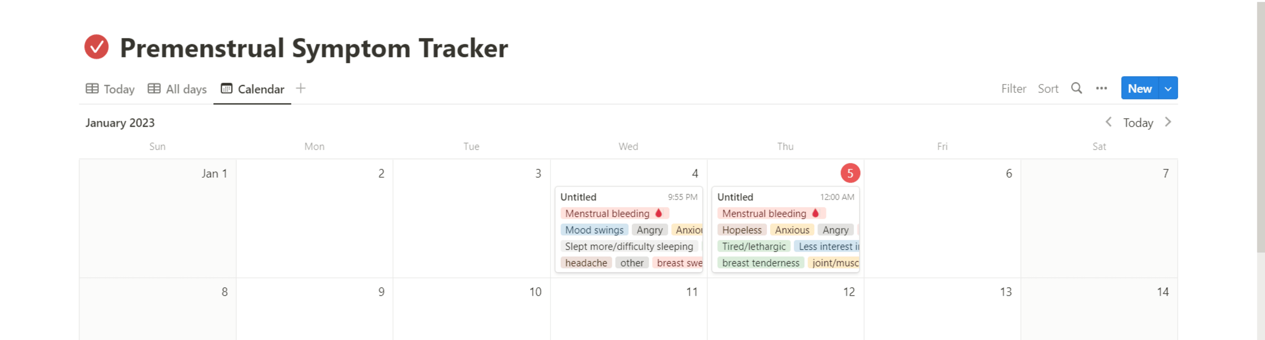 Premenstrual Symptom Tracker | Prototion