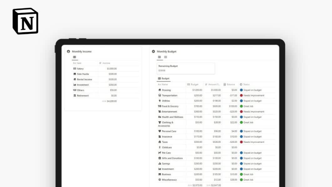 Notion Budget Planner