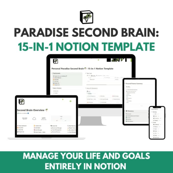 Personal Paradise Second Brain: 15-in-1 | Notion Template