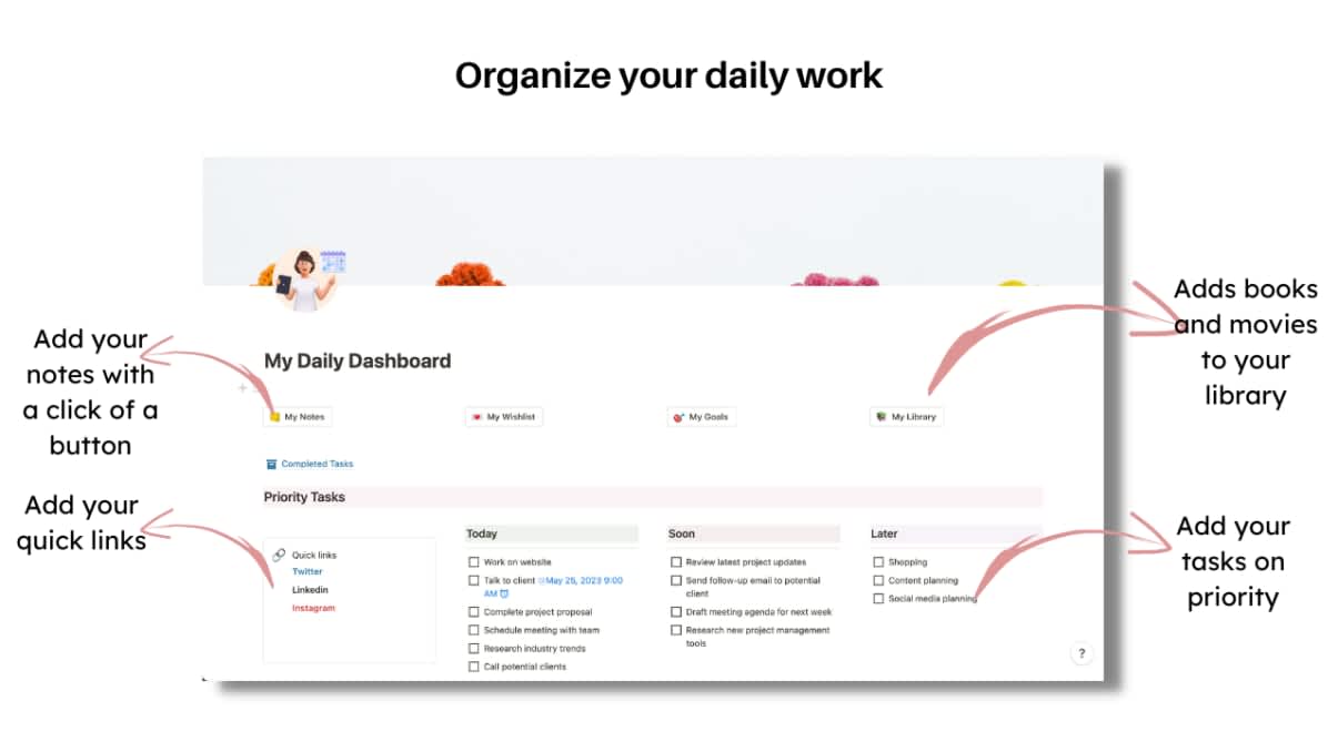My Daily Dashboard | Prototion | Buy Notion Template