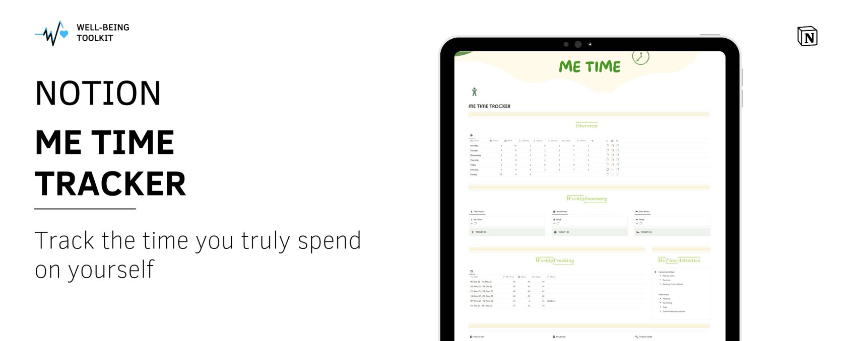 Me Time Tracker | Prototion | Buy Notion Template