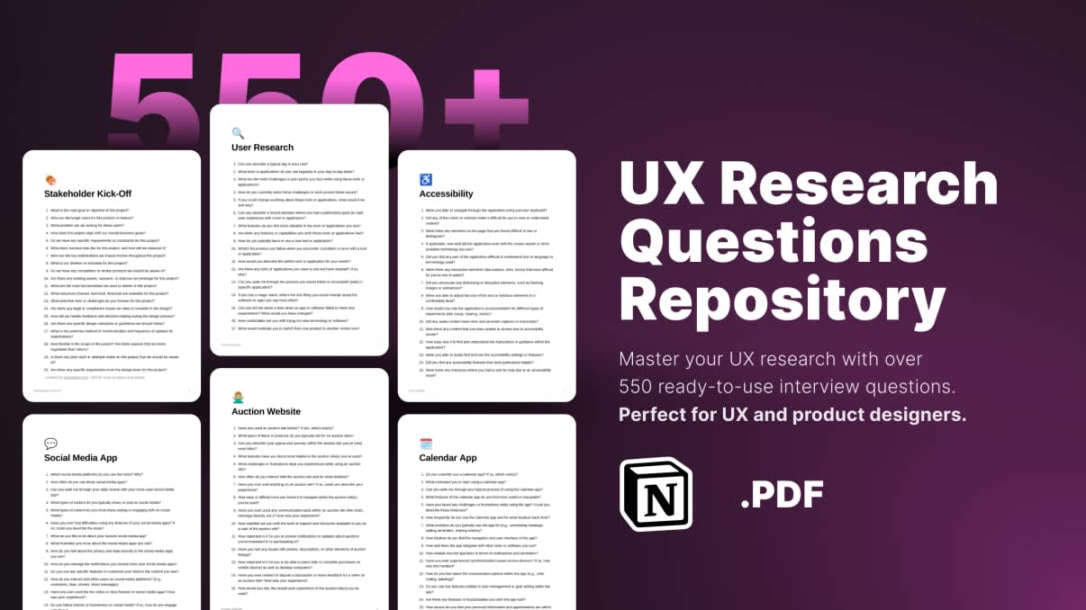 UX Research Questions | Prototion | Buy Notion Template