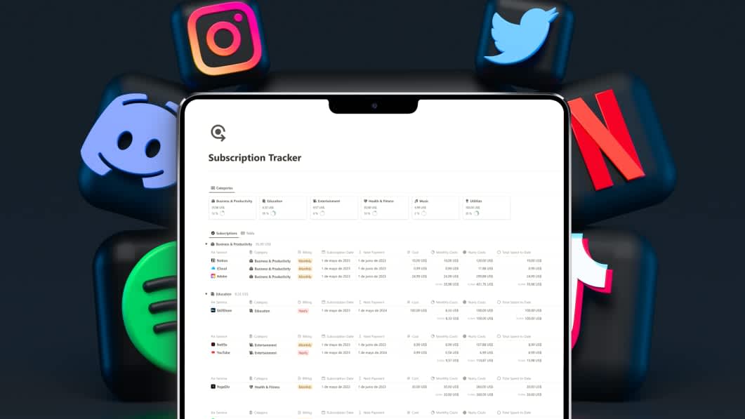 Subscription Tracker for Notion