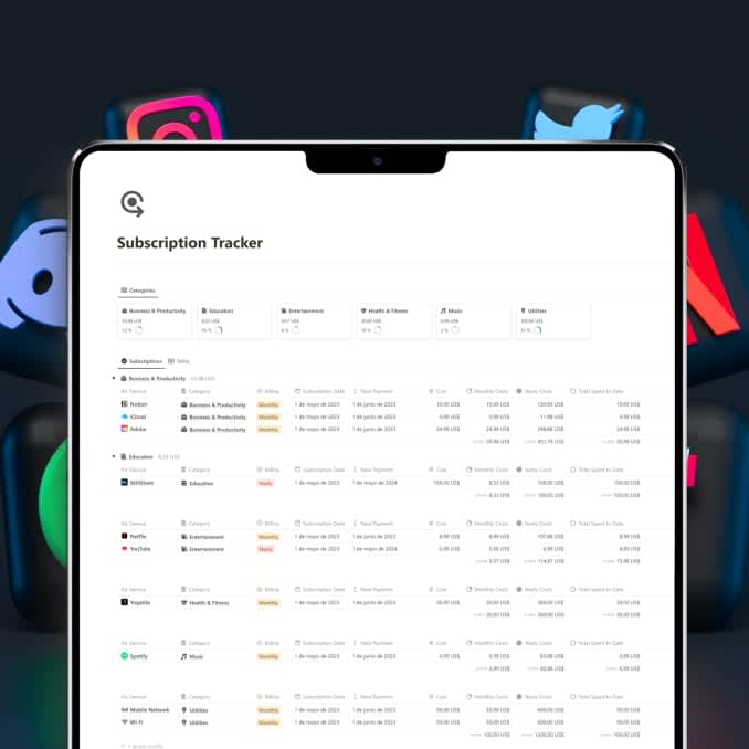 Subscription Tracker for Notion