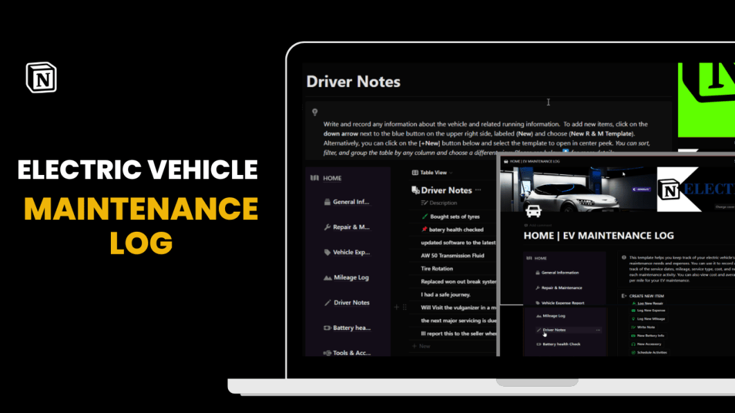 Electric Vehicle Maintenance Log 