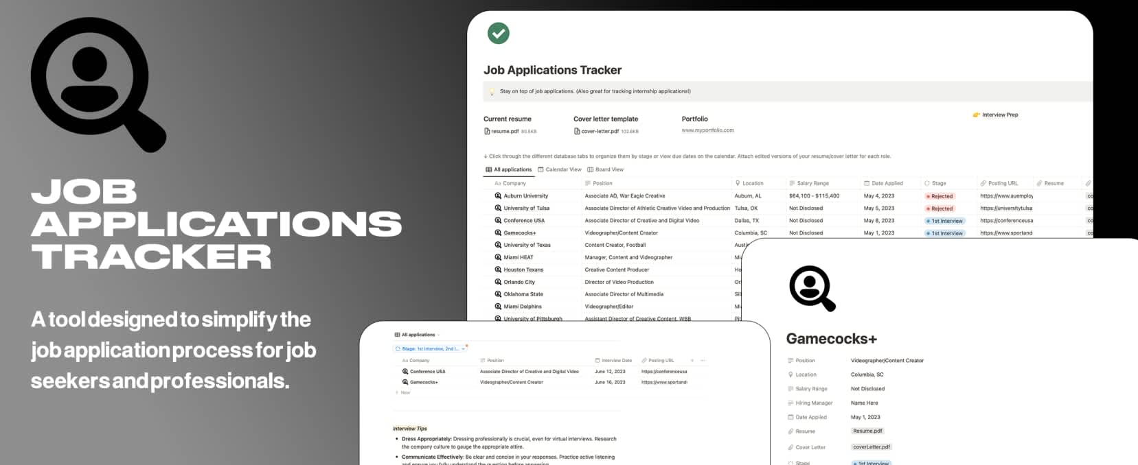 Job Applications Tracker | Prototion