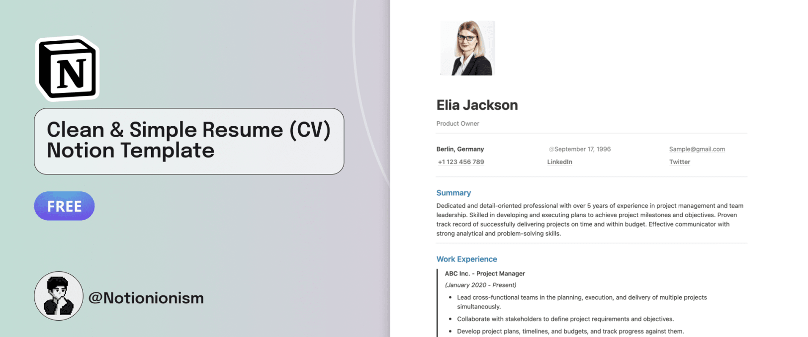  Clean and Simple Resume (CV) Template for Notion