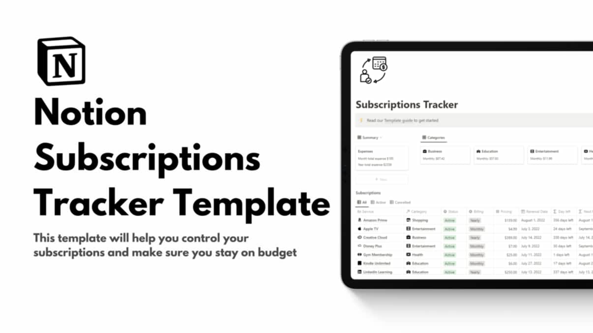 Subscriptions Tracker a Notion Template | Prototion