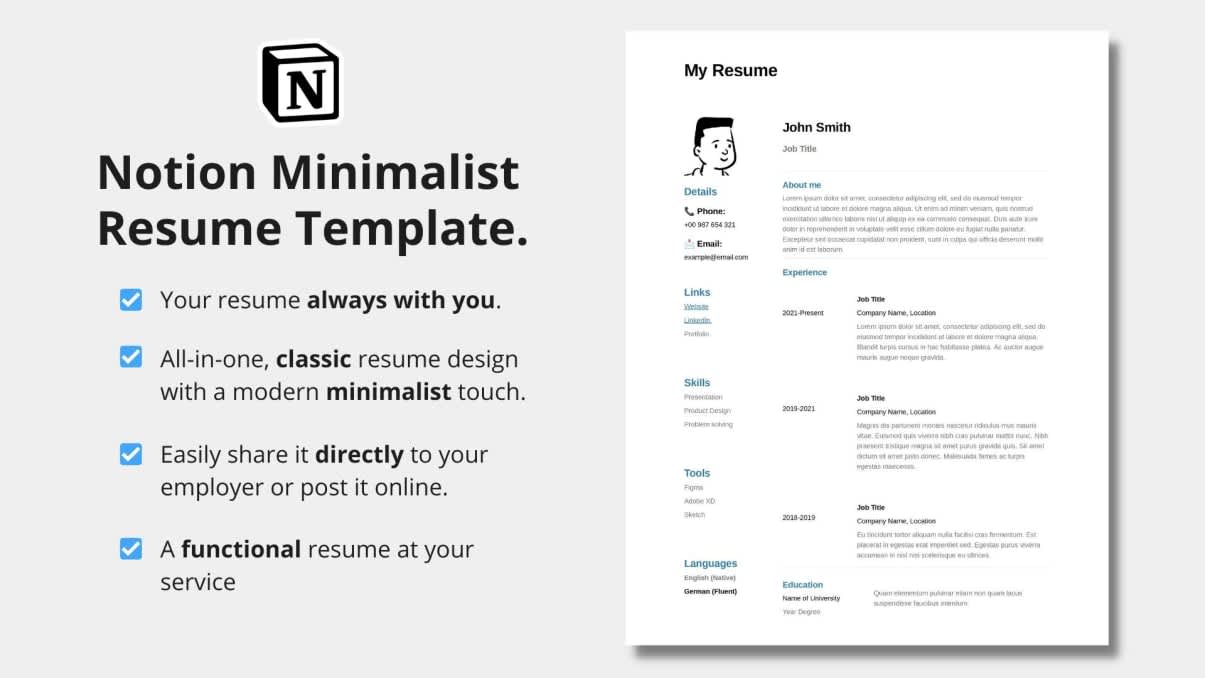 Notion Minimalist Resume Template