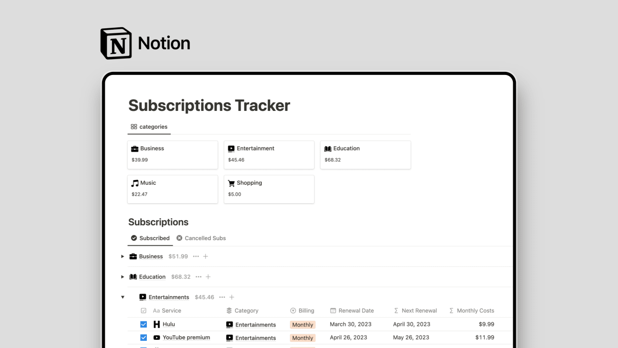 Notion Subscription Tracker