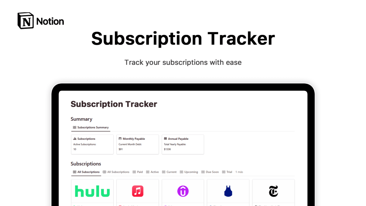 Subscription Tracker | Prototion | Get Notion Template