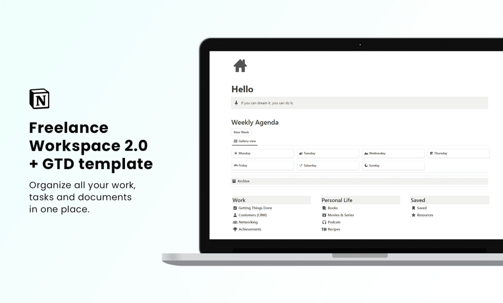 Freelance Workspace 2.0 + GTD  |  Notion Template