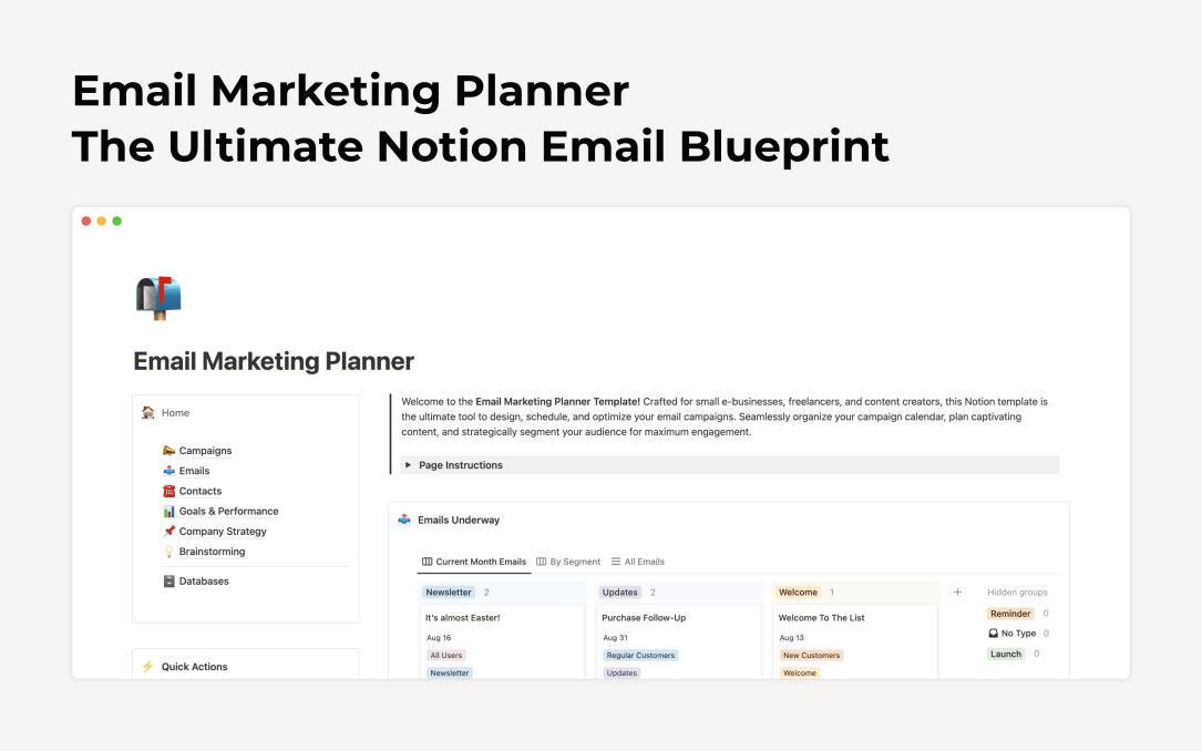 Email Marketing Planner | Prototion | Buy Notion Template