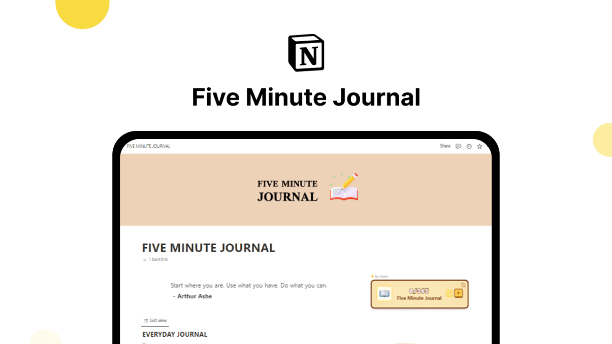 Self Care: Five minutes daily journal