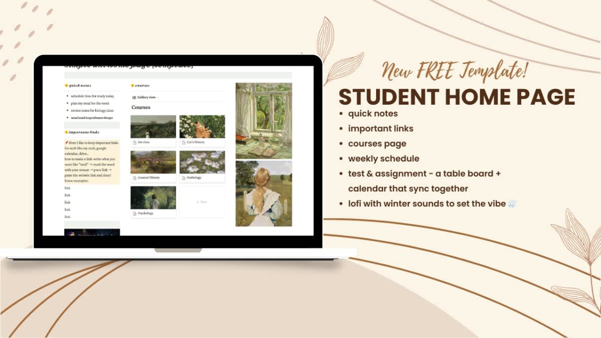 FREE Student notion dashboard template