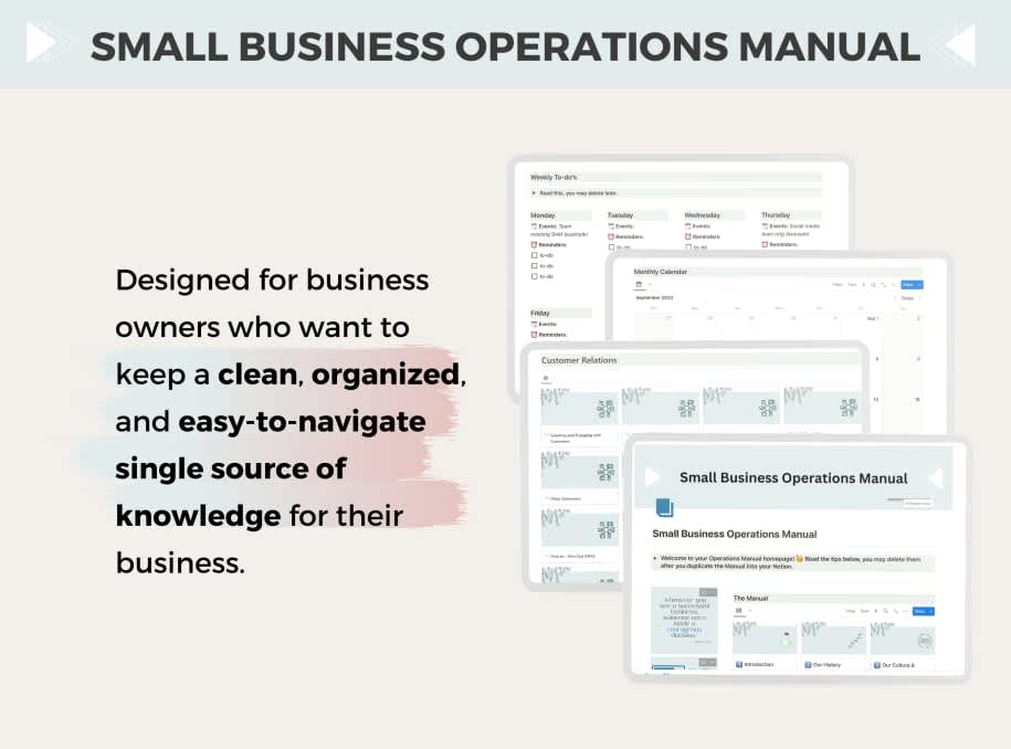 Small Business Operations Manual| Prototion| Notion Template