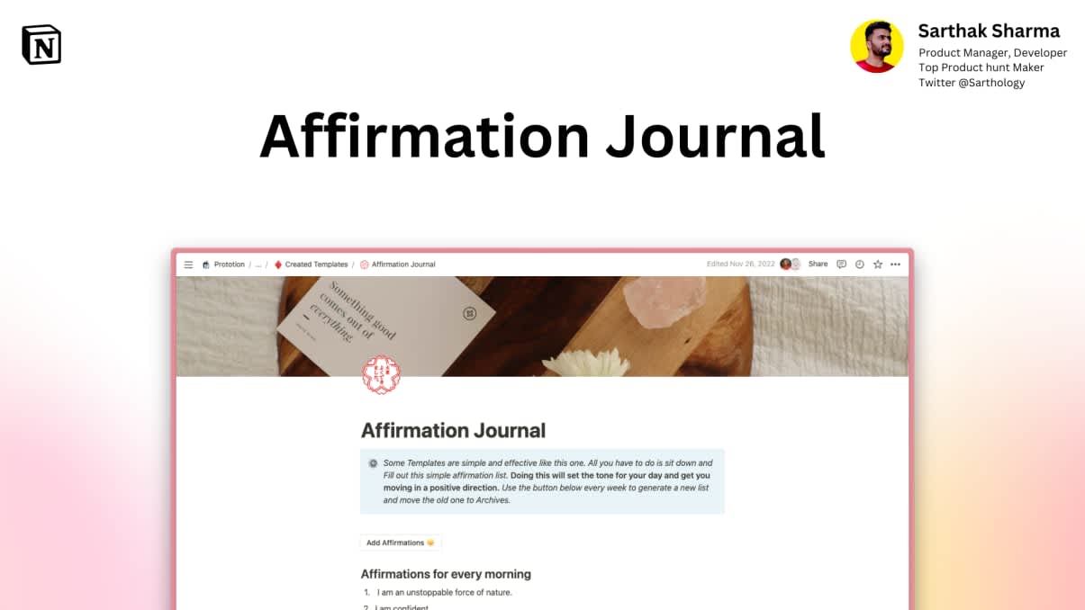 Affirmation Journal | Prototion | Buy Notion Template