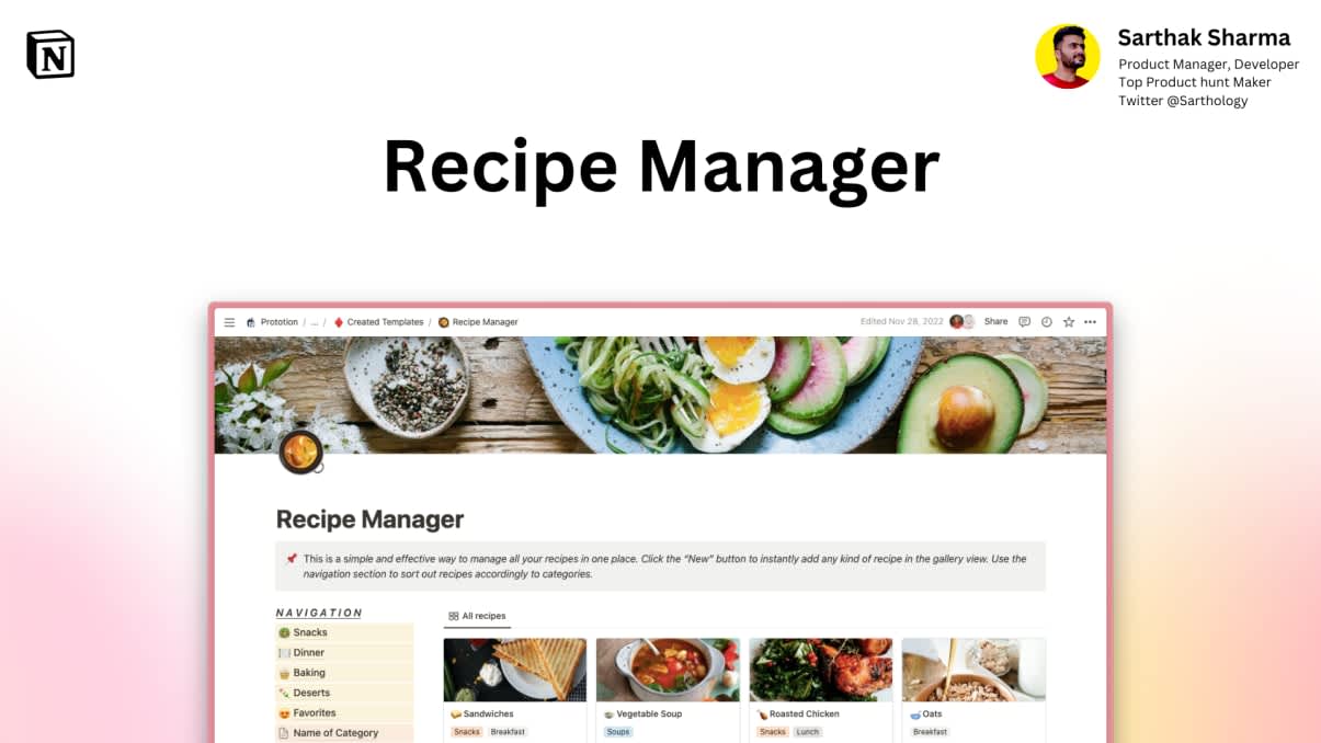 Recipe Manager | Prototion | Buy Notion Template