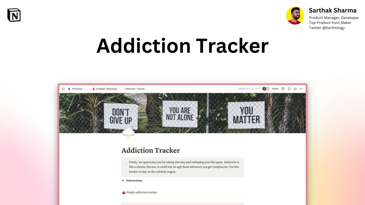 Addiction Tracker | Prototion | Buy Notion Template