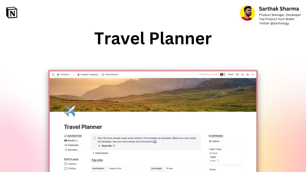 Travel Planner | Prototion | Buy Notion Template