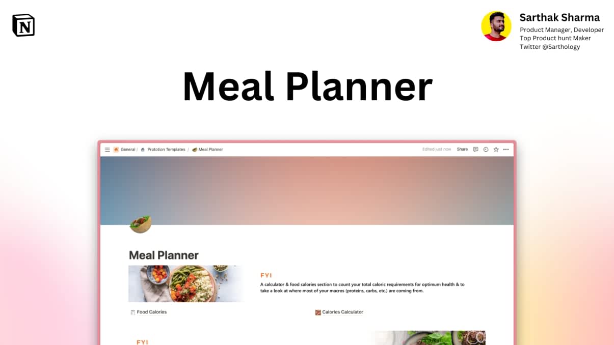 Meal Planner | Notion Template | Prototion