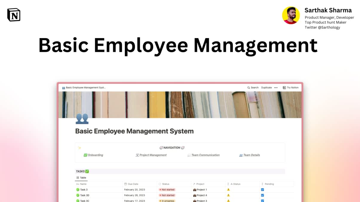 Basic Employee Management System | Prototion |NotionTemplate