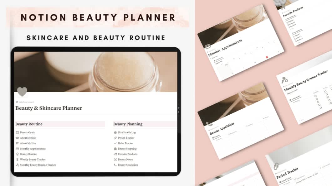Notion Beauty Planner and Skincare Tracker