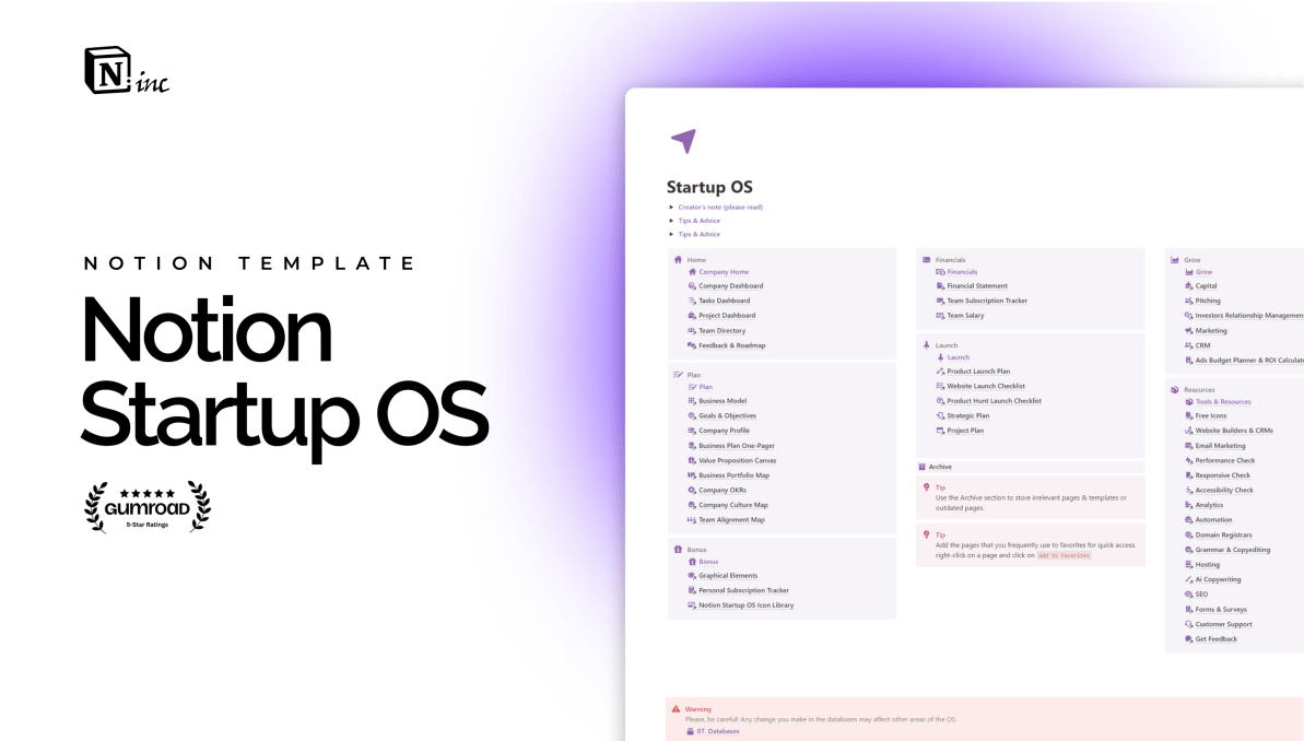 Notion Startup OS 2.0| Prototion | Notion Template