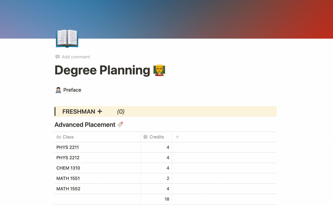 College Degree Planner Notion Template Prototion