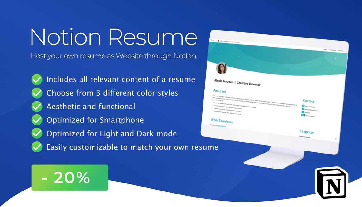 Aesthetic Resume/CV Template for Notion| Prototion