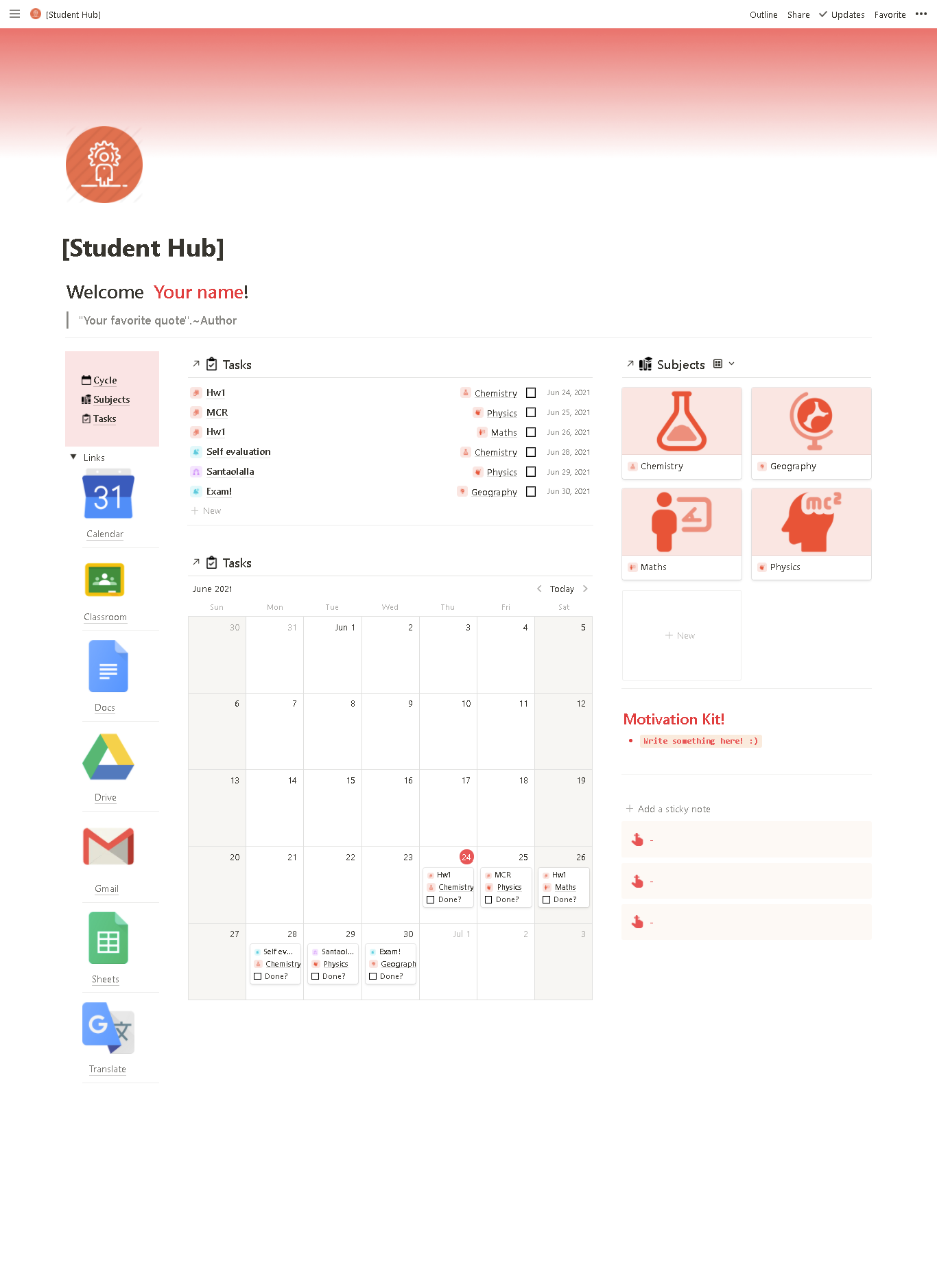 Student Hub Notion Template | Free Notion Template| Prototion