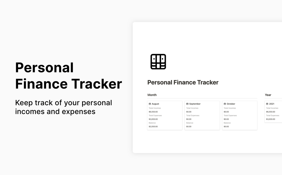 Personal Finance Tracker | Free Notion Template | Prototion